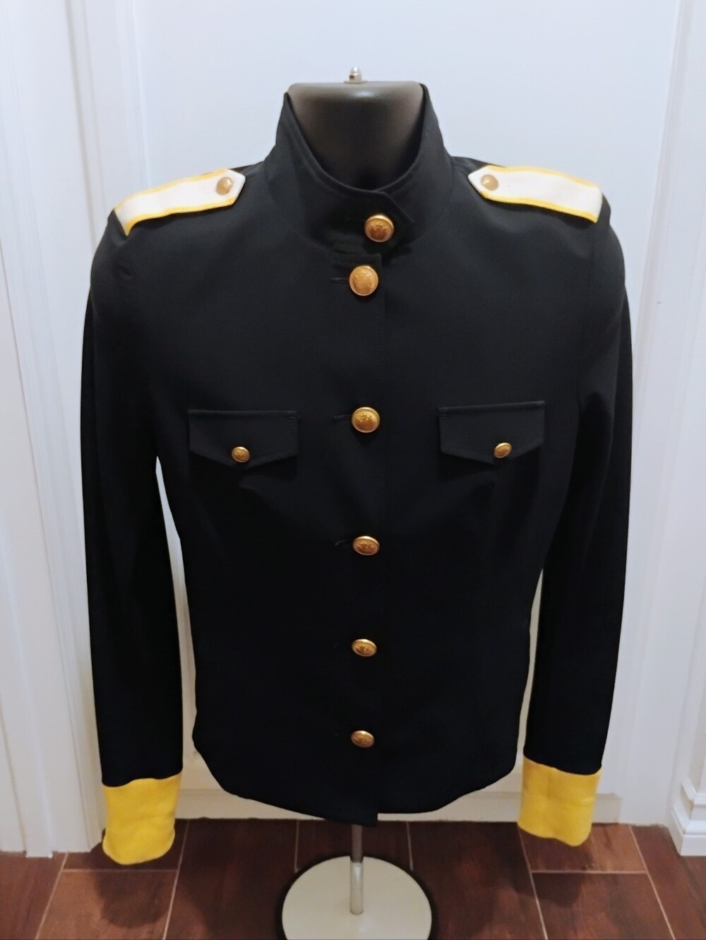 Luxurious Navy Blue Nautical Marine Women's Blazer Jacket With Gold Buttons - L
